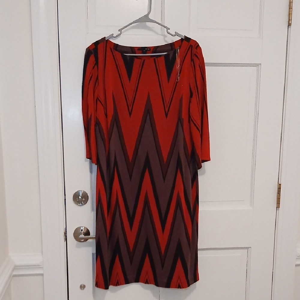 Ice Vibrant Red and Black Zigzag Long Sleeve Dress